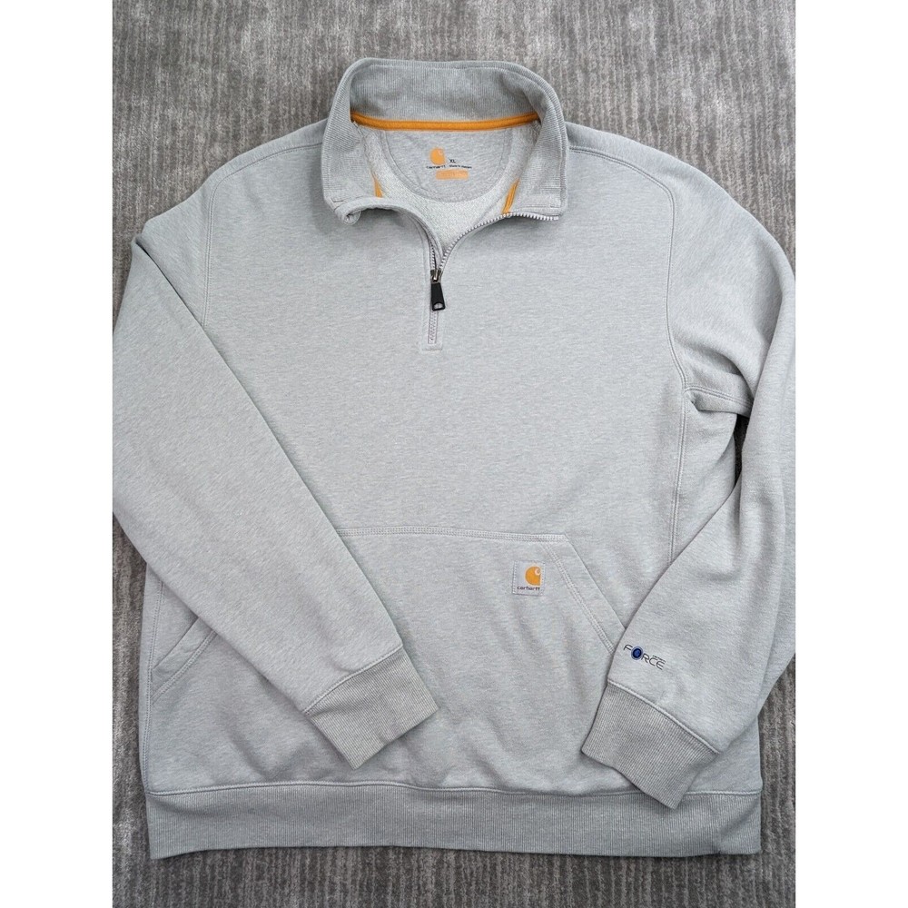 Carhartt 1/4 Zip Pullover Sweater Gray Mens XL Relaxed Fit Hoodie Pocket Work
